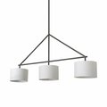 Estallar 74 x 12 x 60 in. Black Metal Framed White Shade Three Bulb Hanging Light ES3096293